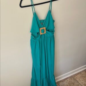 Chic Teal Maxi Dress with Square Buckle